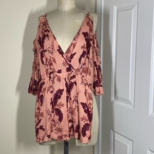 Pink and red floral romper